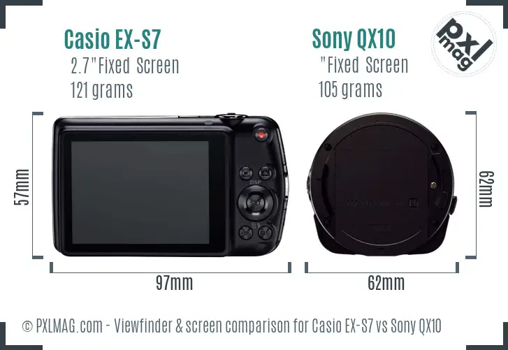 Casio EX-S7 vs Sony QX10 Screen and Viewfinder comparison