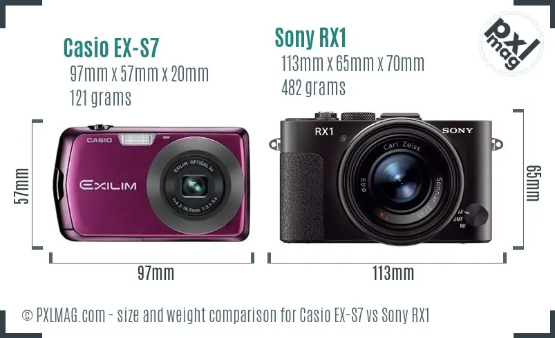 Casio EX-S7 vs Sony RX1 size comparison