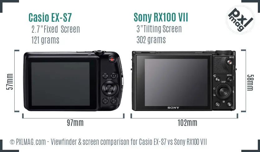 Casio EX-S7 vs Sony RX100 VII Screen and Viewfinder comparison