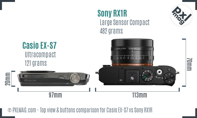 Casio EX-S7 vs Sony RX1R top view buttons comparison