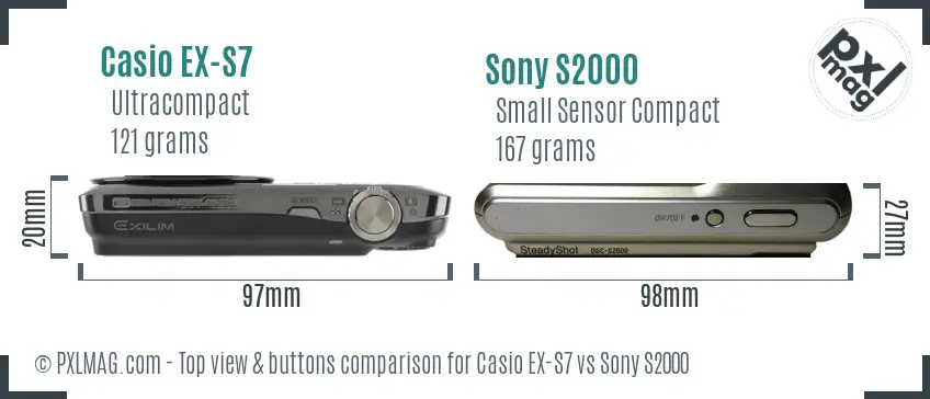Casio EX-S7 vs Sony S2000 top view buttons comparison