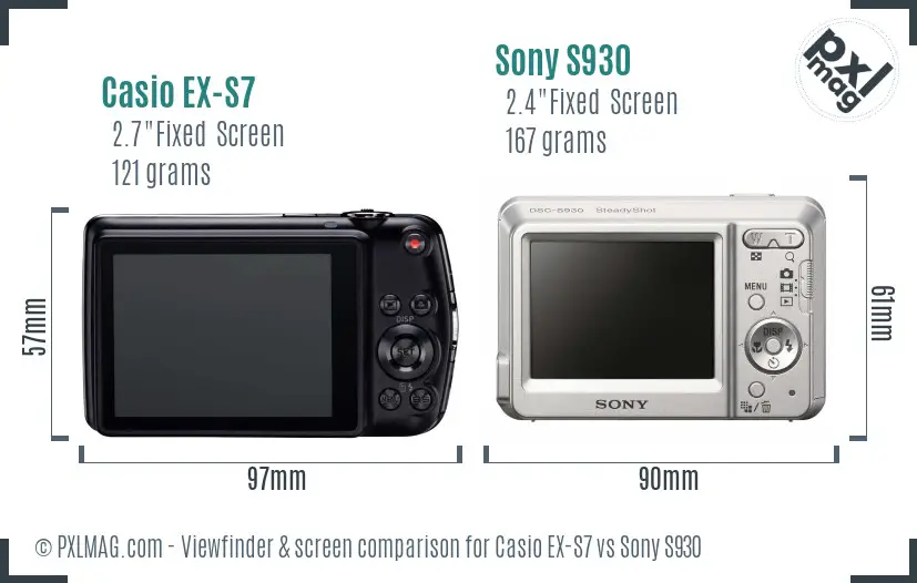 Casio EX-S7 vs Sony S930 Screen and Viewfinder comparison