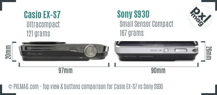 Casio EX-S7 vs Sony S930 top view buttons comparison