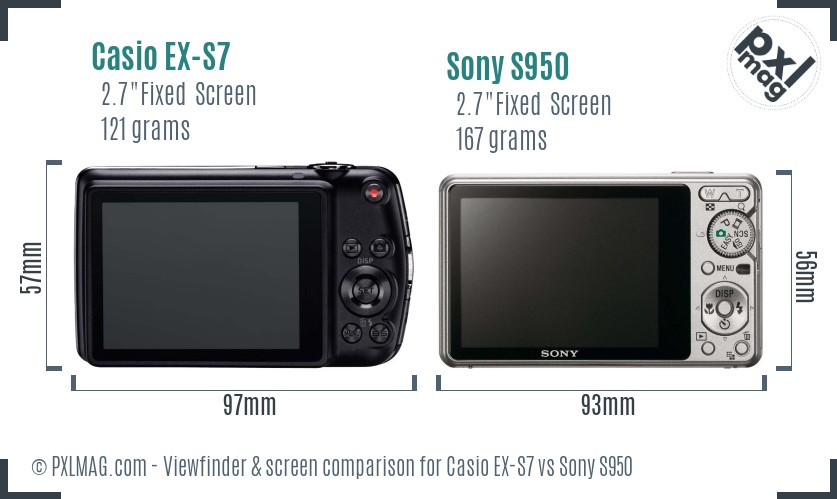 Casio EX-S7 vs Sony S950 Screen and Viewfinder comparison