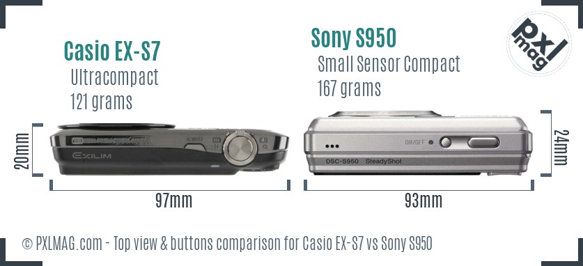 Casio EX-S7 vs Sony S950 top view buttons comparison