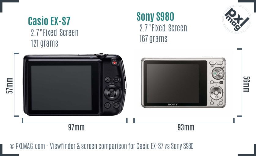 Casio EX-S7 vs Sony S980 Screen and Viewfinder comparison