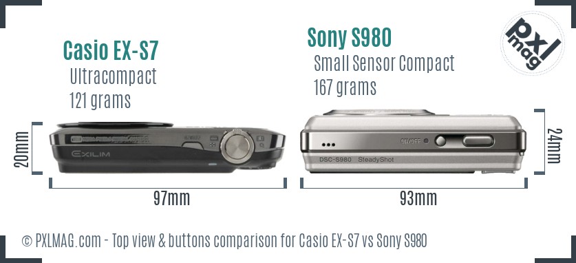 Casio EX-S7 vs Sony S980 top view buttons comparison
