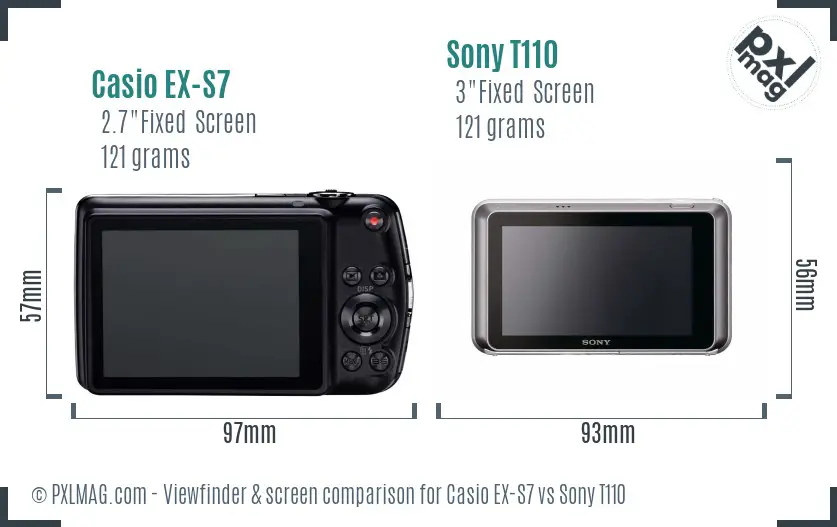Casio EX-S7 vs Sony T110 Screen and Viewfinder comparison