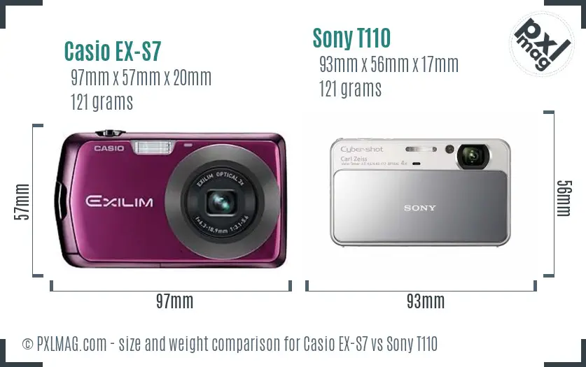 Casio EX-S7 vs Sony T110 size comparison