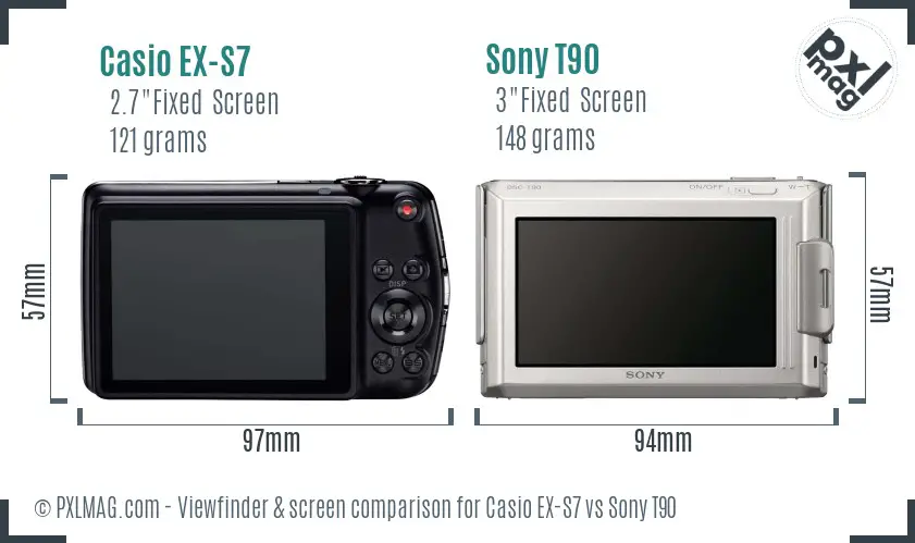 Casio EX-S7 vs Sony T90 Screen and Viewfinder comparison Casio EX-S7 vs Sony T90 Screen and Viewfinder comparison