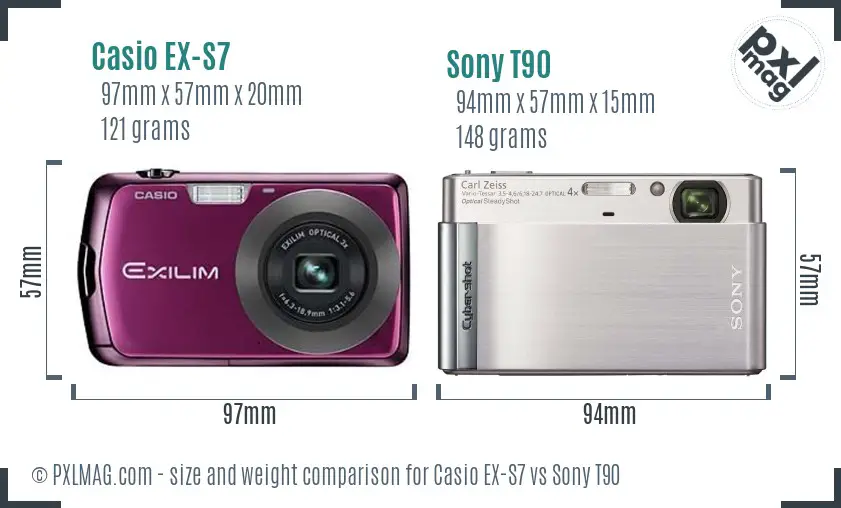 Casio EX-S7 vs Sony T90 size comparison Casio EX-S7 vs Sony T90 size comparison