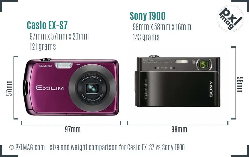 Casio EX-S7 vs Sony T900 size comparison