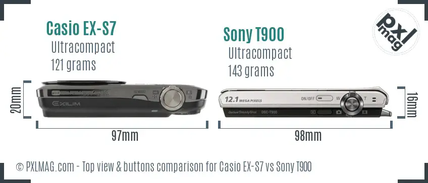 Casio EX-S7 vs Sony T900 top view buttons comparison