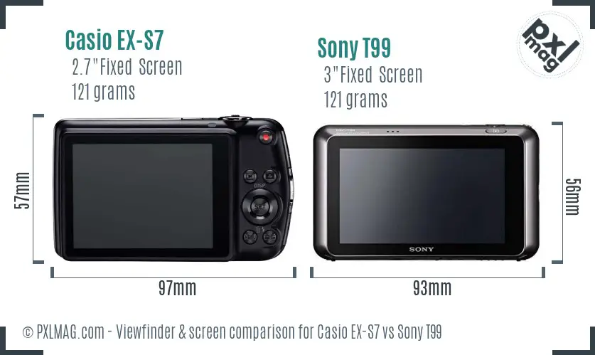 Casio EX-S7 vs Sony T99 Screen and Viewfinder comparison