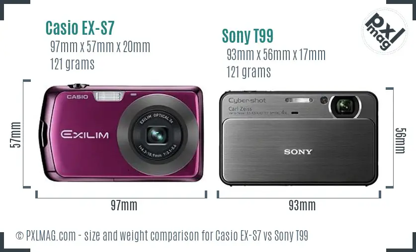 Casio EX-S7 vs Sony T99 size comparison