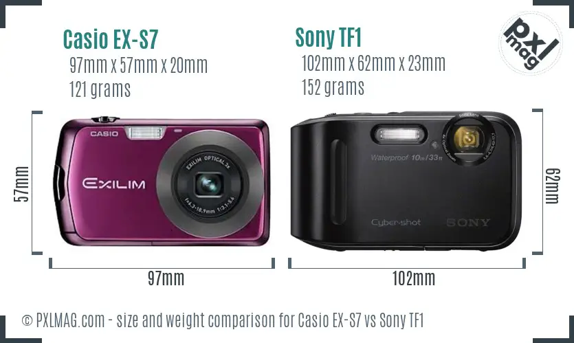 Casio EX-S7 vs Sony TF1 size comparison