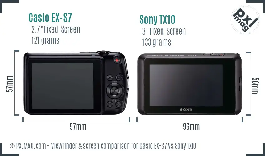 Casio EX-S7 vs Sony TX10 Screen and Viewfinder comparison