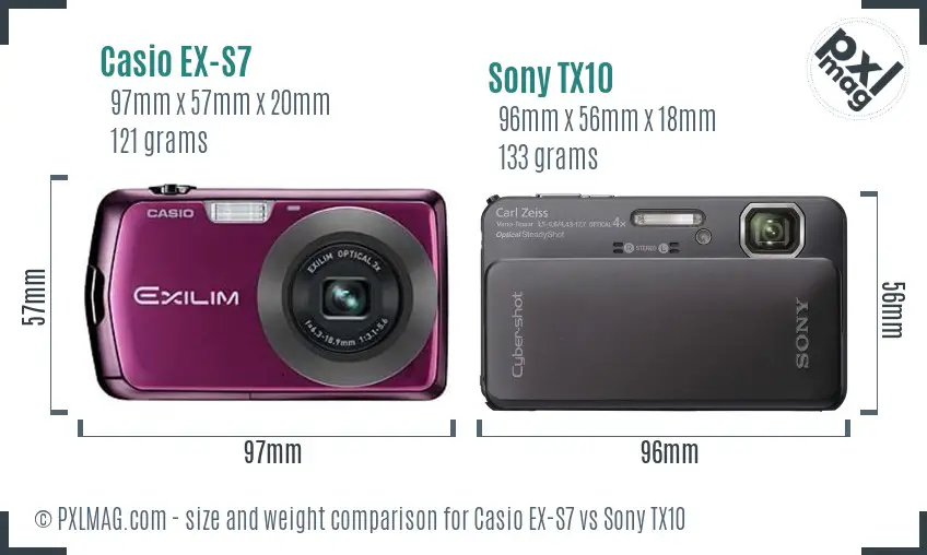 Casio EX-S7 vs Sony TX10 size comparison