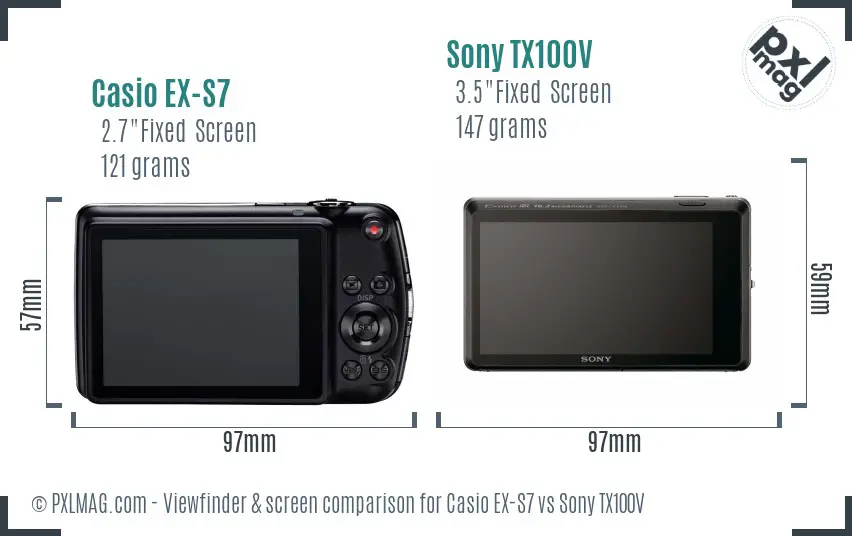 Casio EX-S7 vs Sony TX100V Screen and Viewfinder comparison