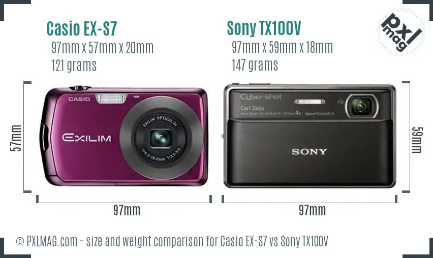 Casio EX-S7 vs Sony TX100V size comparison
