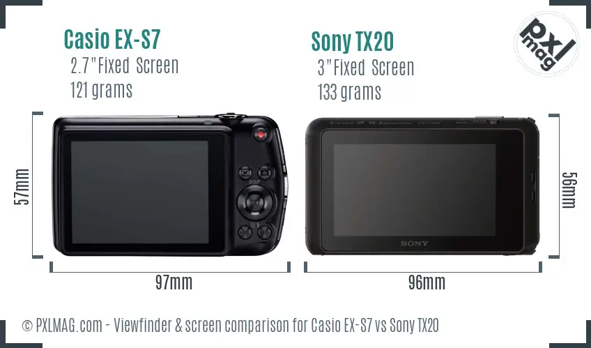 Casio EX-S7 vs Sony TX20 Screen and Viewfinder comparison