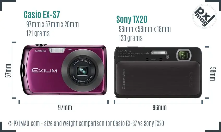 Casio EX-S7 vs Sony TX20 size comparison