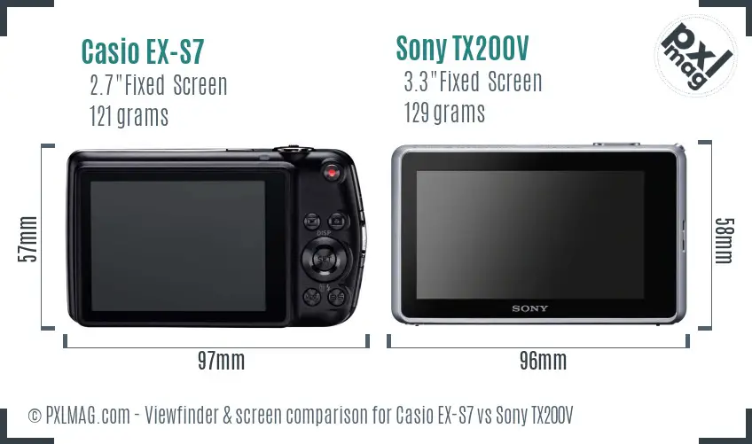Casio EX-S7 vs Sony TX200V Screen and Viewfinder comparison