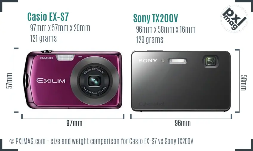 Casio EX-S7 vs Sony TX200V size comparison