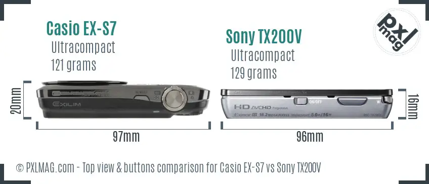 Casio EX-S7 vs Sony TX200V top view buttons comparison