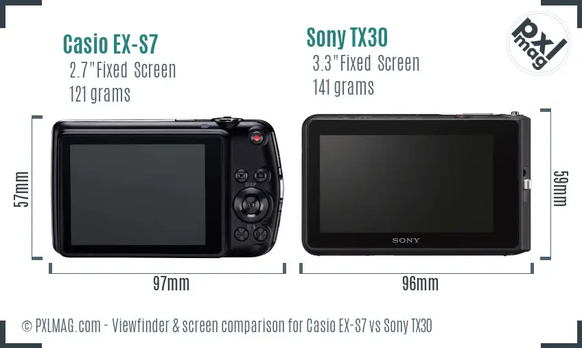 Casio EX-S7 vs Sony TX30 Screen and Viewfinder comparison