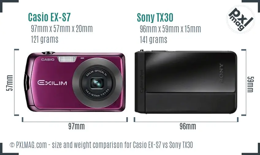 Casio EX-S7 vs Sony TX30 size comparison