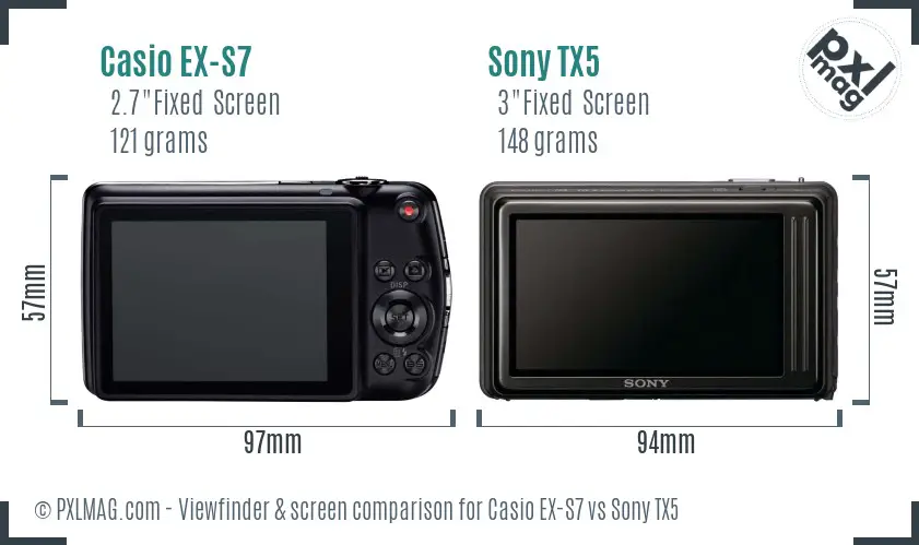 Casio EX-S7 vs Sony TX5 Screen and Viewfinder comparison