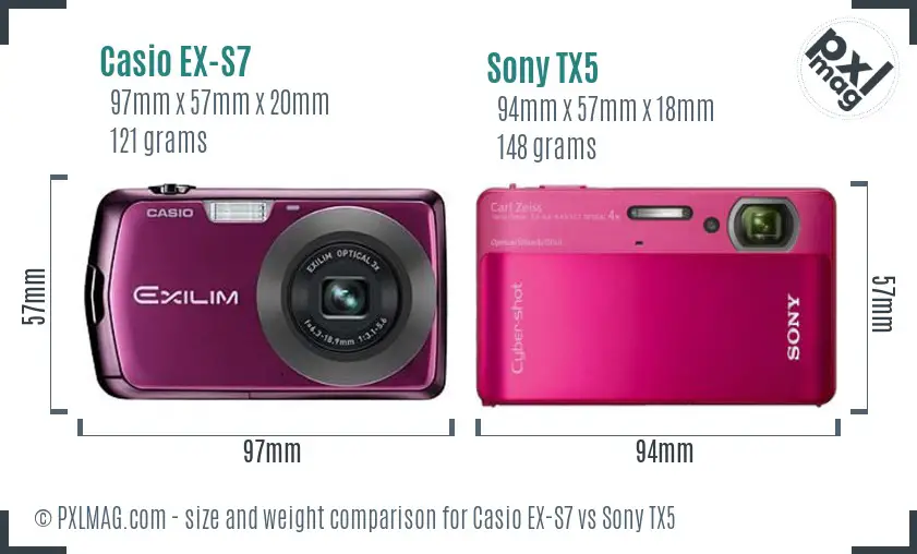 Casio EX-S7 vs Sony TX5 size comparison