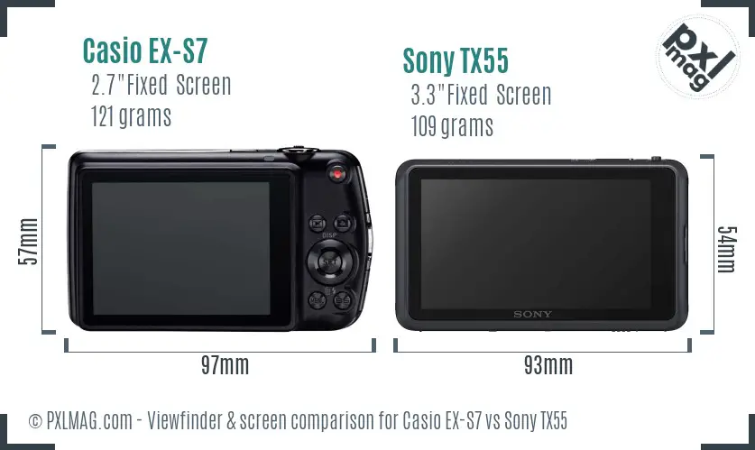 Casio EX-S7 vs Sony TX55 Screen and Viewfinder comparison