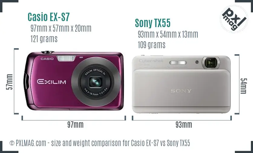Casio EX-S7 vs Sony TX55 size comparison