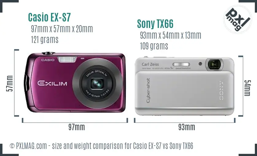 Casio EX-S7 vs Sony TX66 size comparison