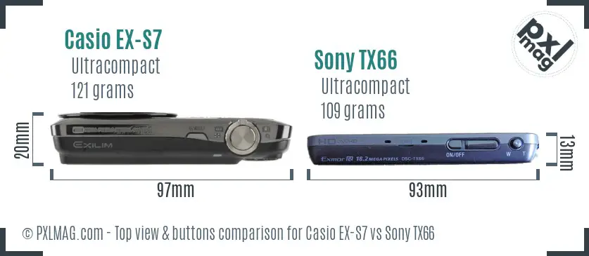Casio EX-S7 vs Sony TX66 top view buttons comparison