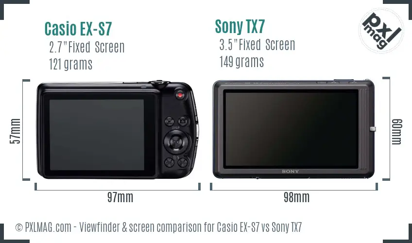 Casio EX-S7 vs Sony TX7 Screen and Viewfinder comparison
