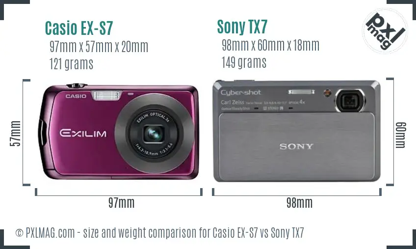 Casio EX-S7 vs Sony TX7 size comparison