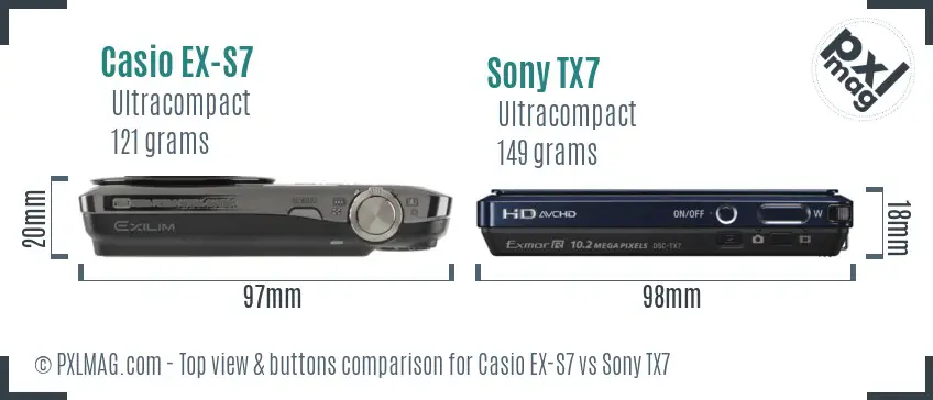 Casio EX-S7 vs Sony TX7 top view buttons comparison