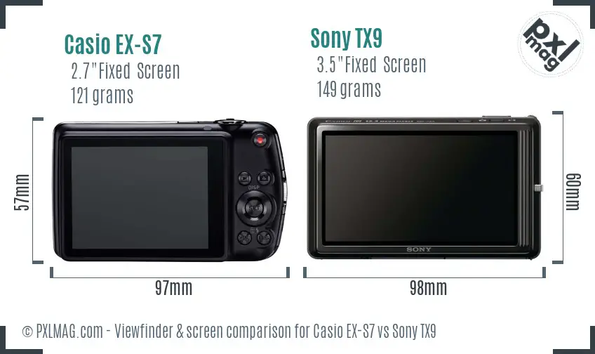Casio EX-S7 vs Sony TX9 Screen and Viewfinder comparison
