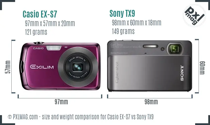 Casio EX-S7 vs Sony TX9 size comparison