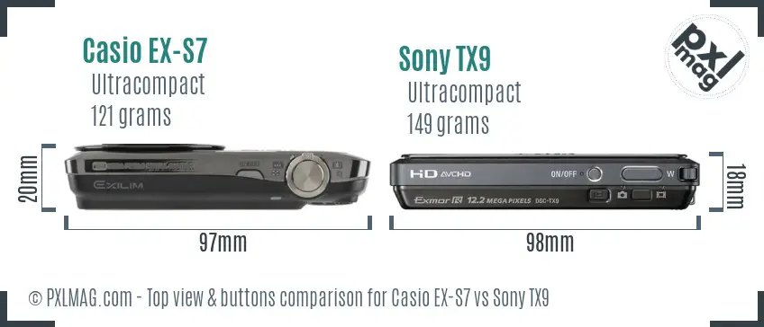 Casio EX-S7 vs Sony TX9 top view buttons comparison