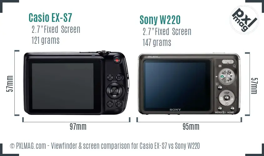 Casio EX-S7 vs Sony W220 Screen and Viewfinder comparison Casio EX-S7 vs Sony W220 Screen and Viewfinder comparison