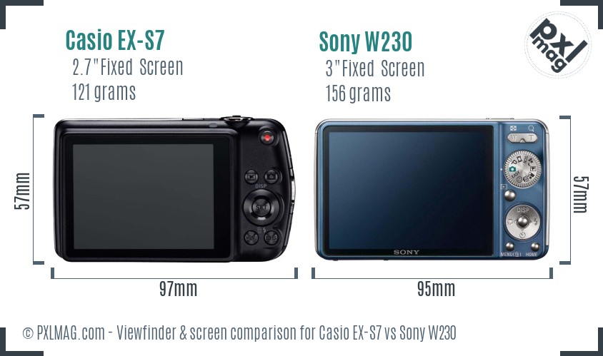 Casio EX-S7 vs Sony W230 Screen and Viewfinder comparison