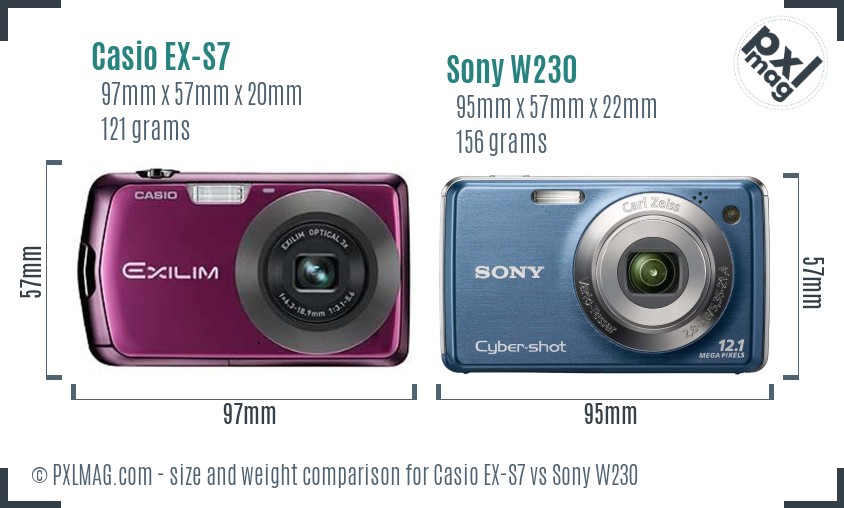 Casio EX-S7 vs Sony W230 size comparison