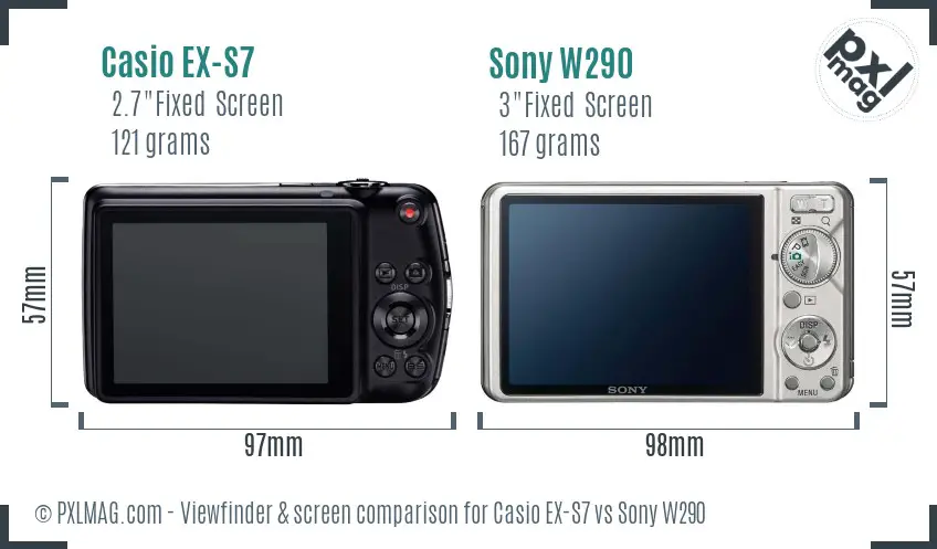 Casio EX-S7 vs Sony W290 Screen and Viewfinder comparison