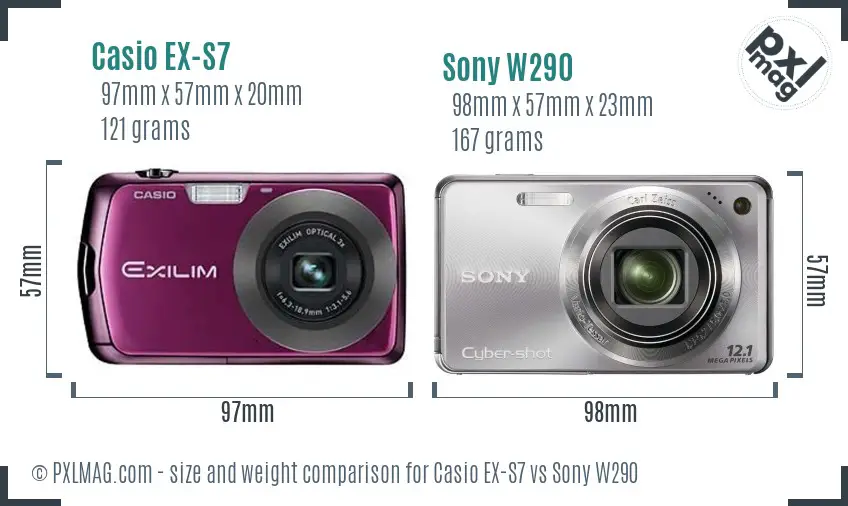 Casio EX-S7 vs Sony W290 size comparison