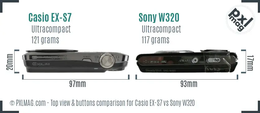 Casio EX-S7 vs Sony W320 top view buttons comparison