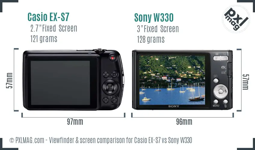 Casio EX-S7 vs Sony W330 Screen and Viewfinder comparison